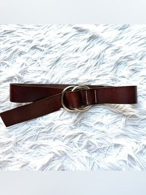 Michael Kors Genuine Leather Double Ring Belt Chocolate Brown Gold Tone L